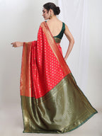 Janasya Red Silk Blend Ethnic Motifs Jacquard Saree | Grocsy