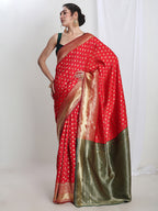 Janasya Red Silk Blend Ethnic Motifs Jacquard Saree | Grocsy