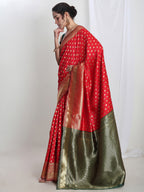 Janasya Red Silk Blend Ethnic Motifs Jacquard Saree | Grocsy