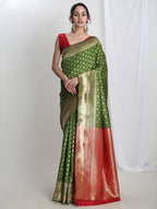 Janasya Green Silk Blend Ethnic Motifs Jacquard Saree | Grocsy