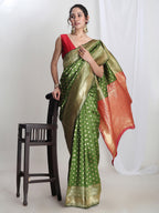 Janasya Green Silk Blend Ethnic Motifs Jacquard Saree | Grocsy