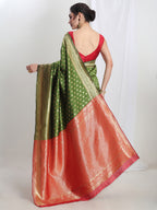 Janasya Green Silk Blend Ethnic Motifs Jacquard Saree | Grocsy