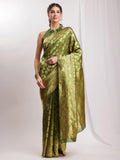 Janasya Green Silk Blend Paisley Jacquard Saree | Grocsy