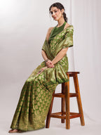 Janasya Green Silk Blend Paisley Jacquard Saree | Grocsy