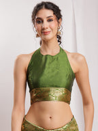 Janasya Green Silk Blend Paisley Jacquard Saree | Grocsy