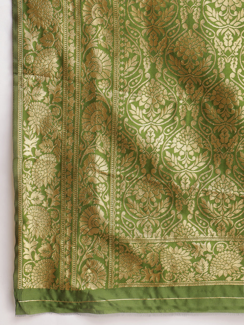 Janasya Green Silk Blend Paisley Jacquard Saree | Grocsy