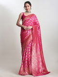 Janasya Pink Silk Blend Paisley Jacquard Saree | Grocsy