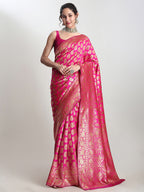 Janasya Pink Silk Blend Paisley Jacquard Saree | Grocsy