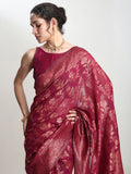 Janasya Magenta Silk Blend Floral Jacquard Saree | Grocsy