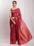 Janasya Fuchsia Silk Blend Floral Jacquard Saree | Grocsy