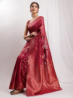 Janasya Fuchsia Silk Blend Floral Jacquard Saree | Grocsy