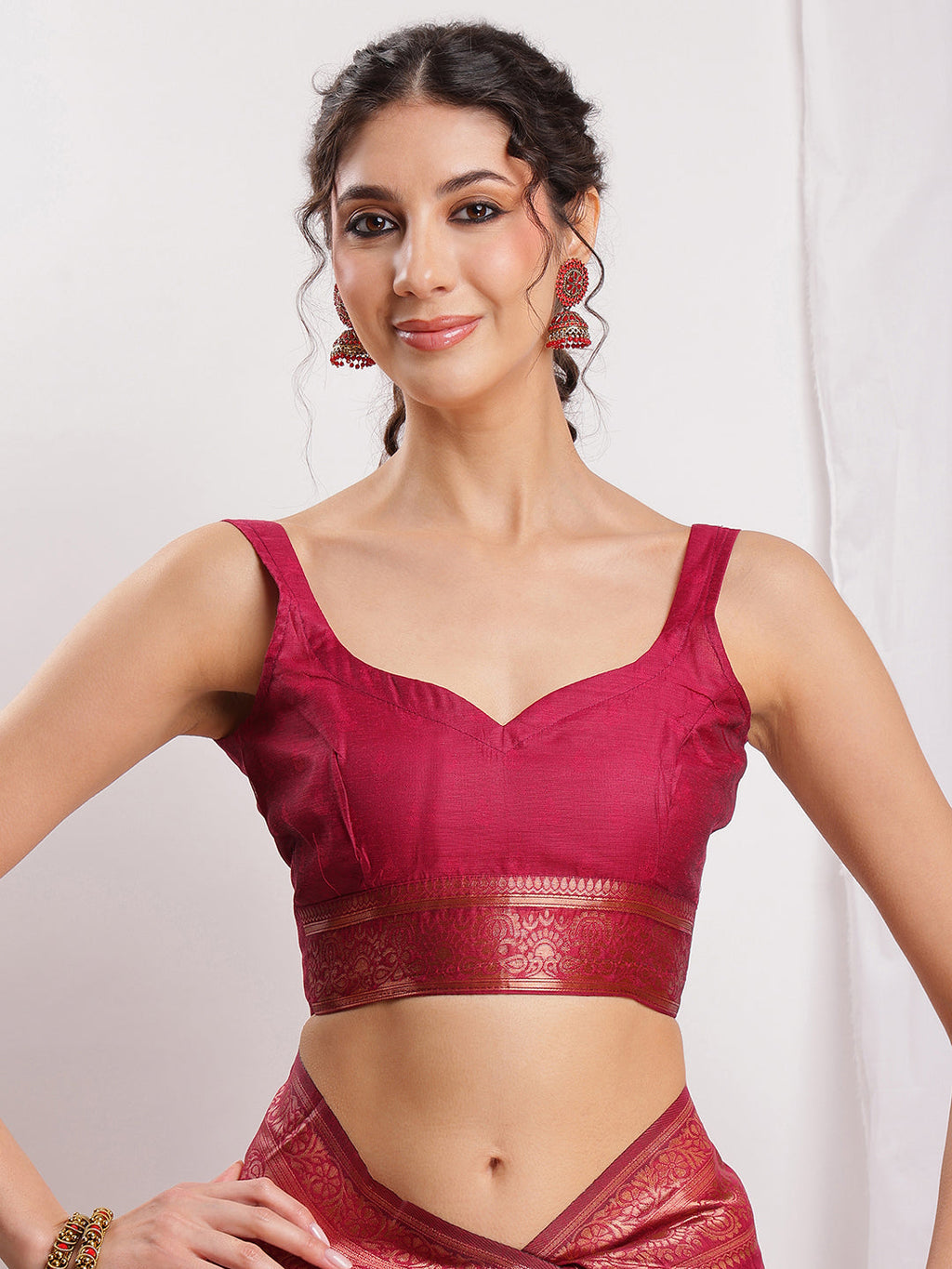 Janasya Fuchsia Silk Blend Floral Jacquard Saree | Grocsy
