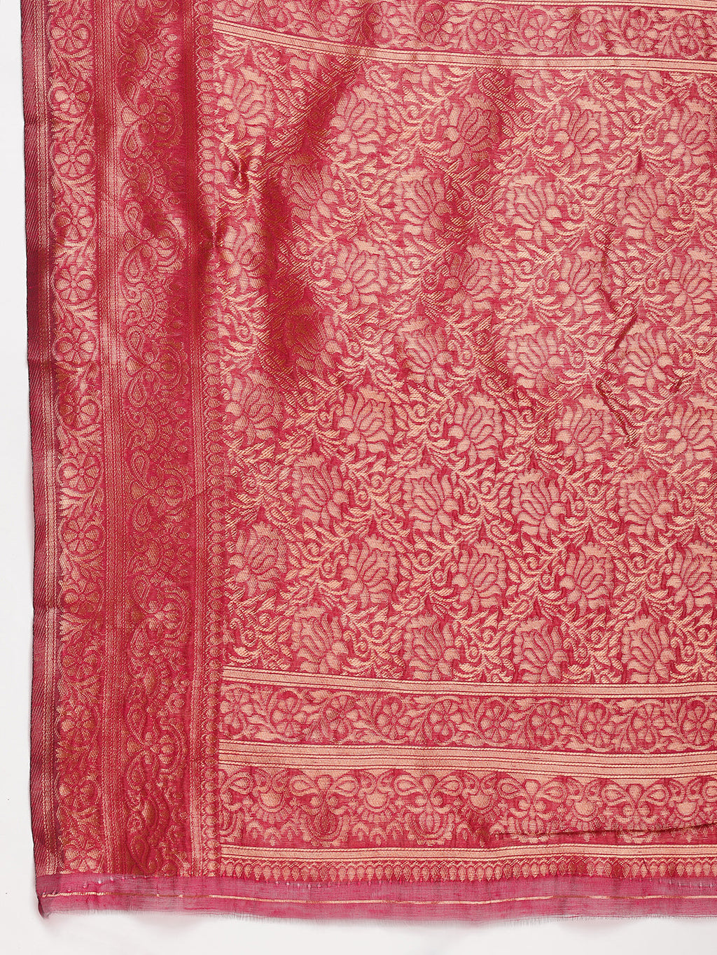 Janasya Fuchsia Silk Blend Floral Jacquard Saree | Grocsy