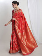 Janasya Red Silk Blend Geometric Jacquard Saree | Grocsy