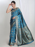 Janasya Teal Blue Silk Blend Geometric Jacquard Saree | Grocsy