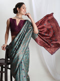 Janasya Sea Green Silk Blend Floral Jacquard Saree | Grocsy