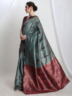 Janasya Sea Green Silk Blend Floral Jacquard Saree | Grocsy