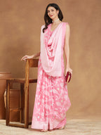 Janasya Light Pink Silk Blend Floral Jacquard Saree | Grocsy