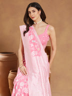 Janasya Light Pink Silk Blend Floral Jacquard Saree | Grocsy