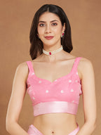 Janasya Light Pink Silk Blend Floral Jacquard Saree | Grocsy