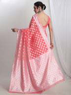 Janasya Coral Silk Blend Floral Jacquard Saree | Grocsy