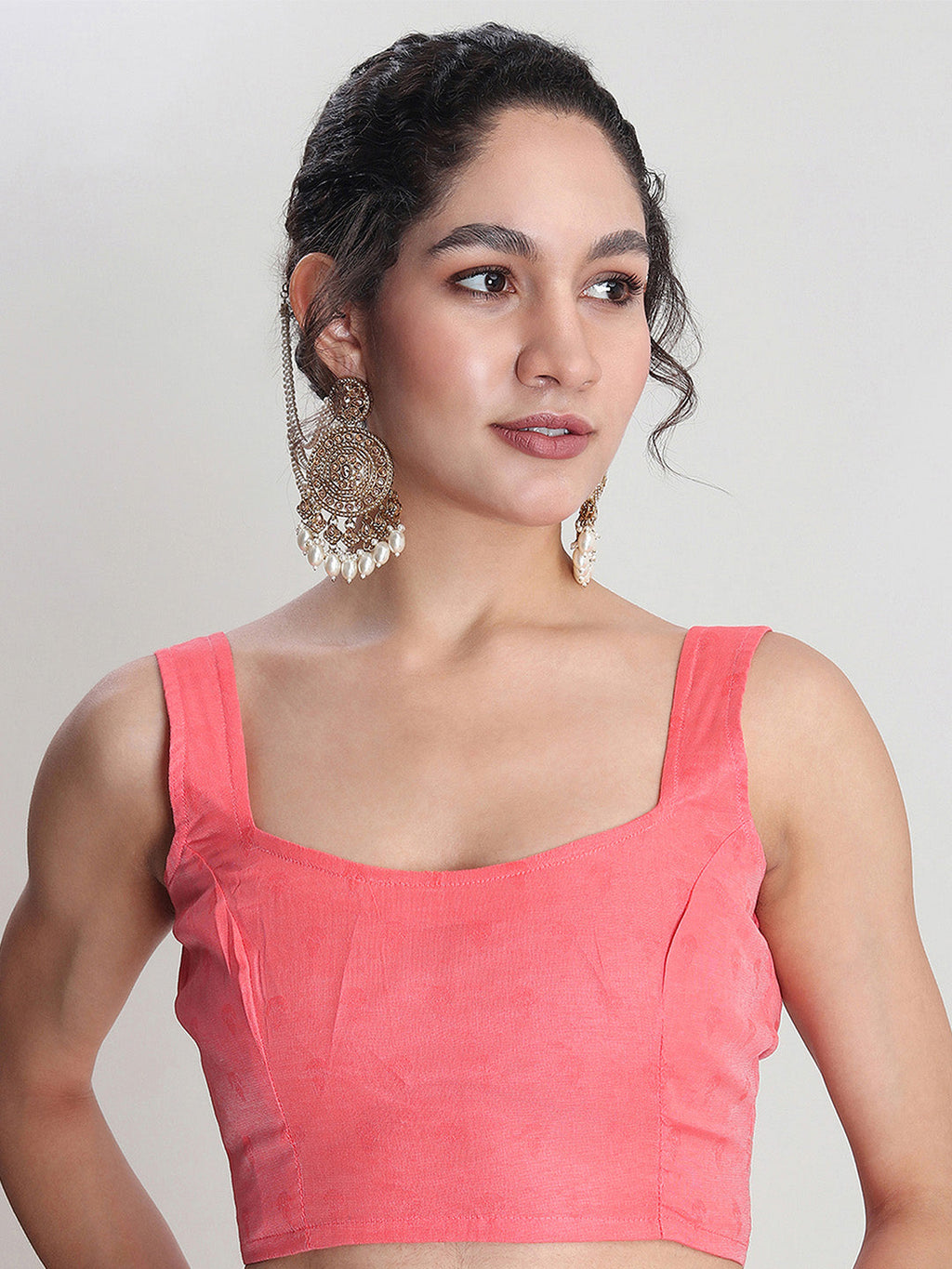 Janasya Coral Silk Blend Floral Jacquard Saree | Grocsy