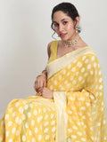 Janasya Yellow Silk Blend Floral Jacquard Saree | Grocsy
