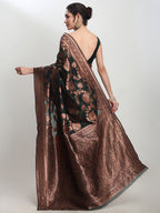 Janasya Dark Green Silk Blend Floral Jacquard Saree | Grocsy