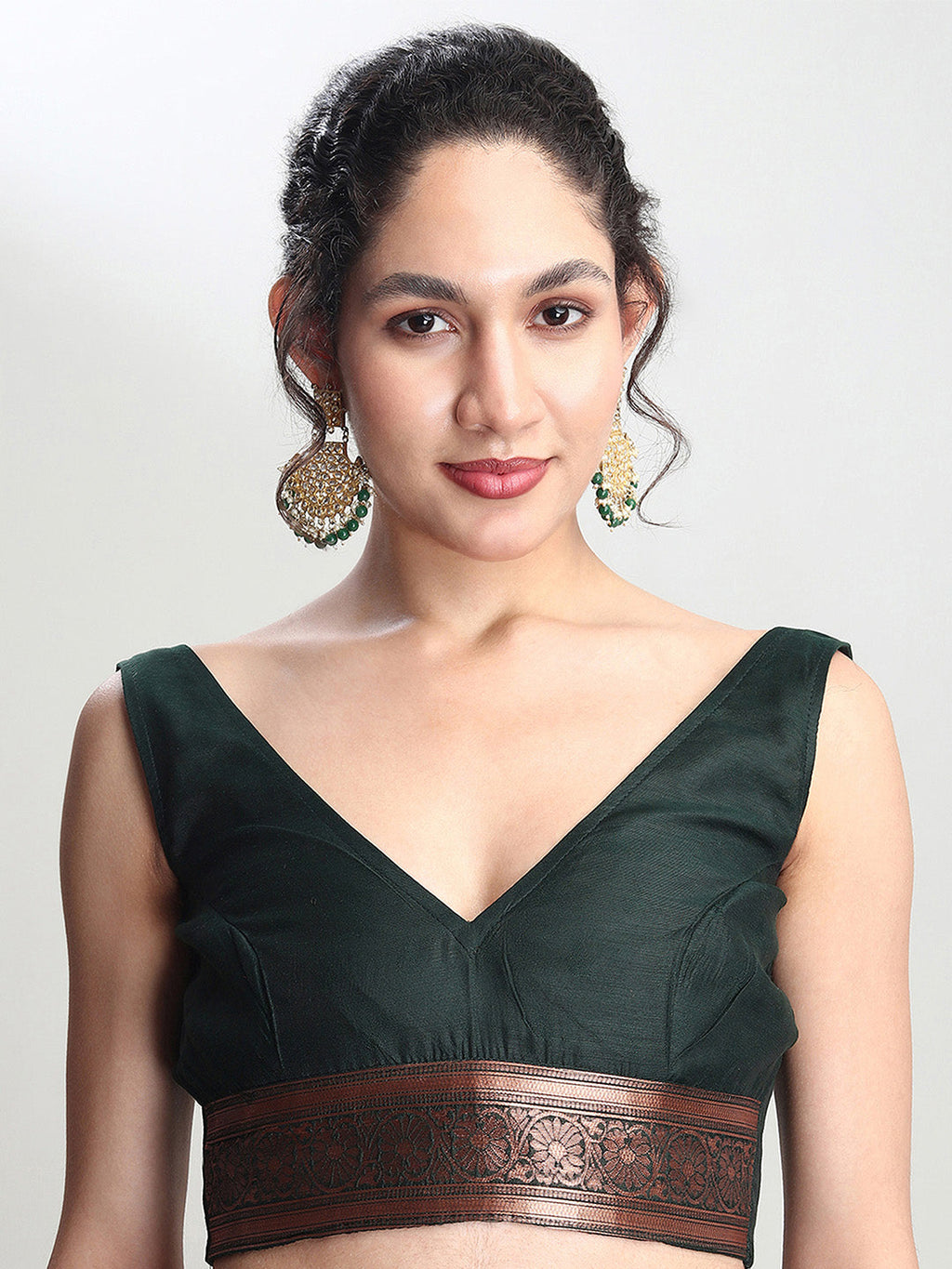Janasya Dark Green Silk Blend Floral Jacquard Saree | Grocsy