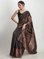 Janasya Dark Green Silk Blend Floral Jacquard Saree | Grocsy