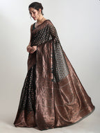 Janasya Dark Green Silk Blend Floral Jacquard Saree | Grocsy