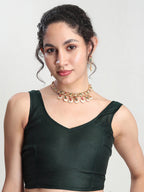 Janasya Dark Green Silk Blend Floral Jacquard Saree | Grocsy