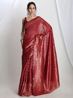 Janasya Red Silk Blend Floral Jacquard Saree | Grocsy