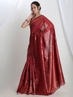 Janasya Red Silk Blend Floral Jacquard Saree | Grocsy