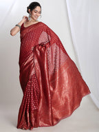 Janasya Red Silk Blend Floral Jacquard Saree | Grocsy