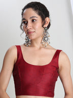 Janasya Red Silk Blend Floral Jacquard Saree | Grocsy