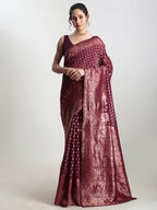 Janasya Purple Silk Blend Floral Jacquard Saree | Grocsy