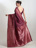 Janasya Purple Silk Blend Floral Jacquard Saree | Grocsy