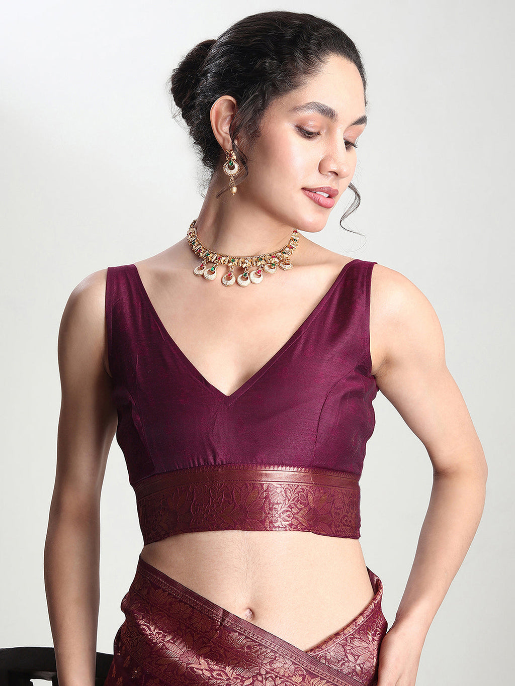 Janasya Purple Silk Blend Floral Jacquard Saree | Grocsy