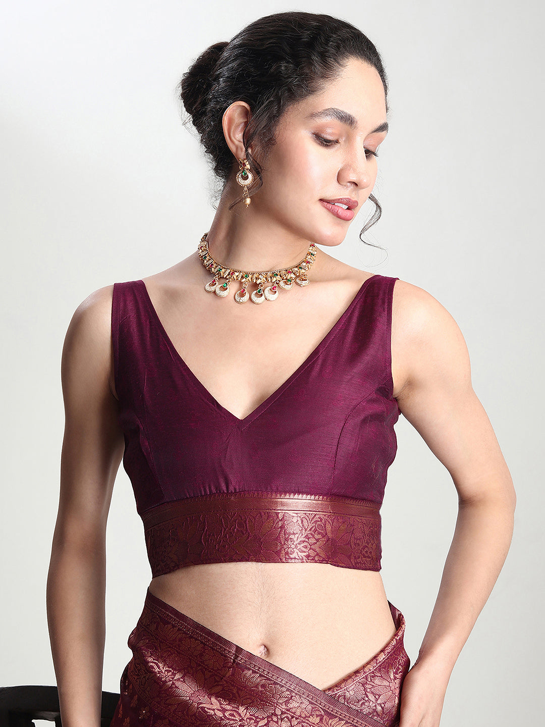 Janasya Purple Silk Blend Floral Jacquard Saree | Grocsy