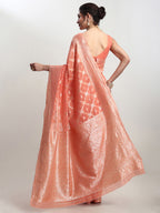 Janasya Peach Silk Blend Geometric Jacquard Saree | Grocsy