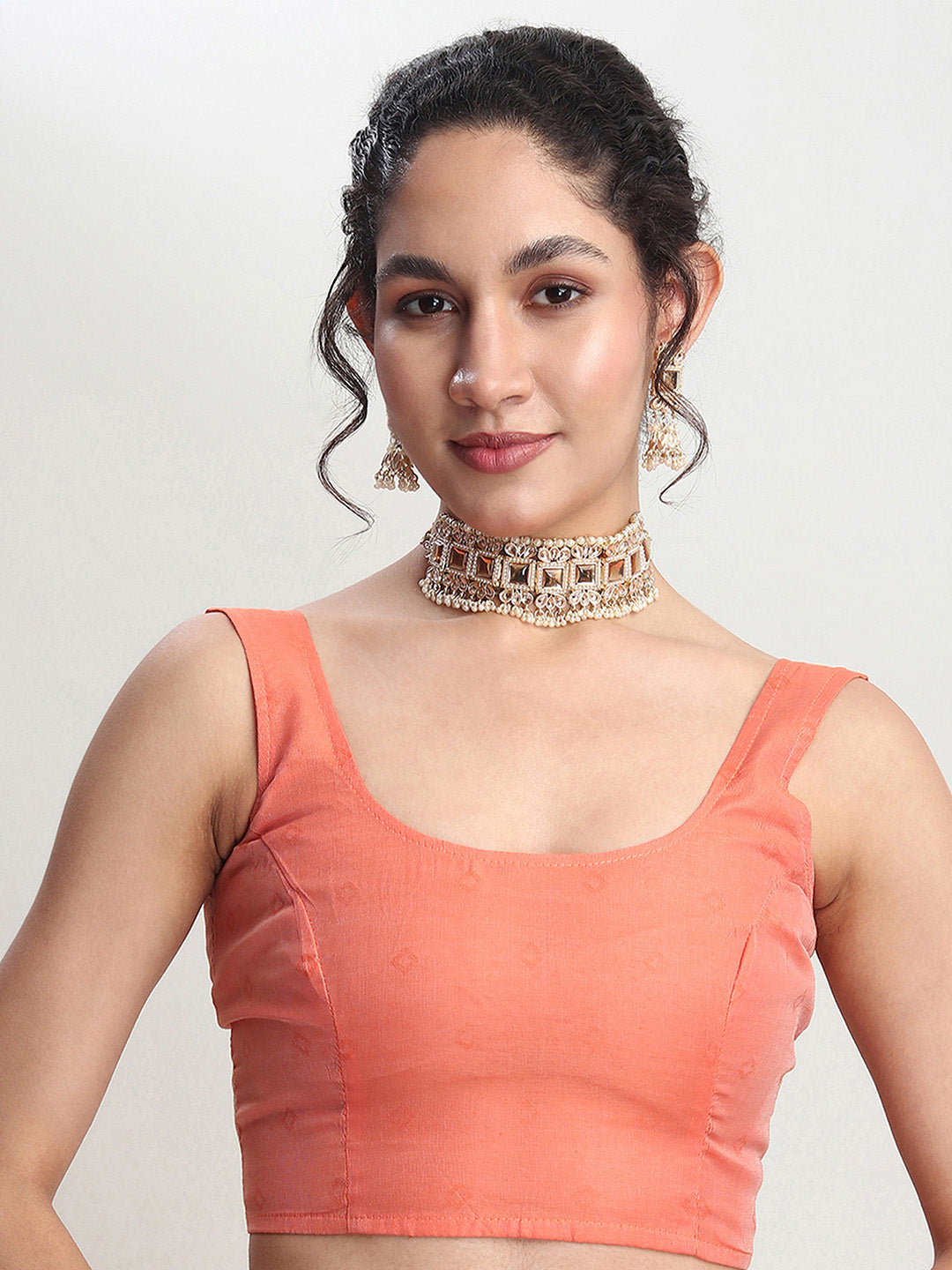 Janasya Peach Silk Blend Geometric Jacquard Saree | Grocsy