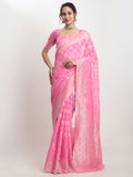 Janasya Pink Silk Blend Geometric Jacquard Saree | Grocsy
