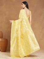 Janasya Yellow Silk Blend Geometric Jacquard Saree | Grocsy