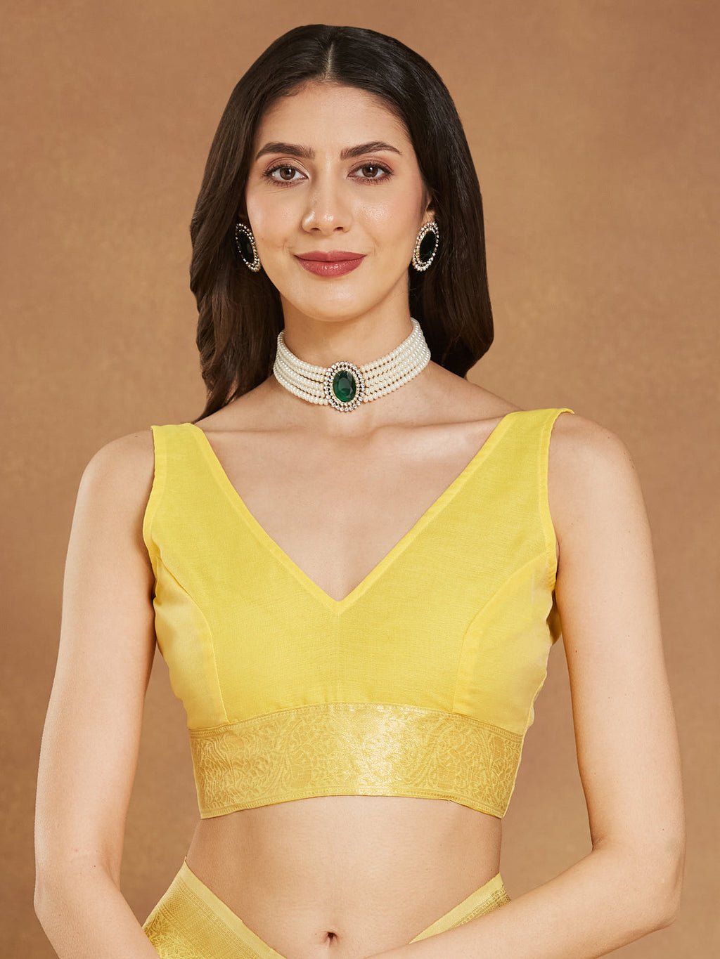 Janasya Yellow Silk Blend Geometric Jacquard Saree | Grocsy