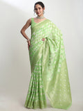 Janasya Green Silk Blend Geometric Jacquard Saree | Grocsy