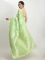 Janasya Green Silk Blend Geometric Jacquard Saree | Grocsy