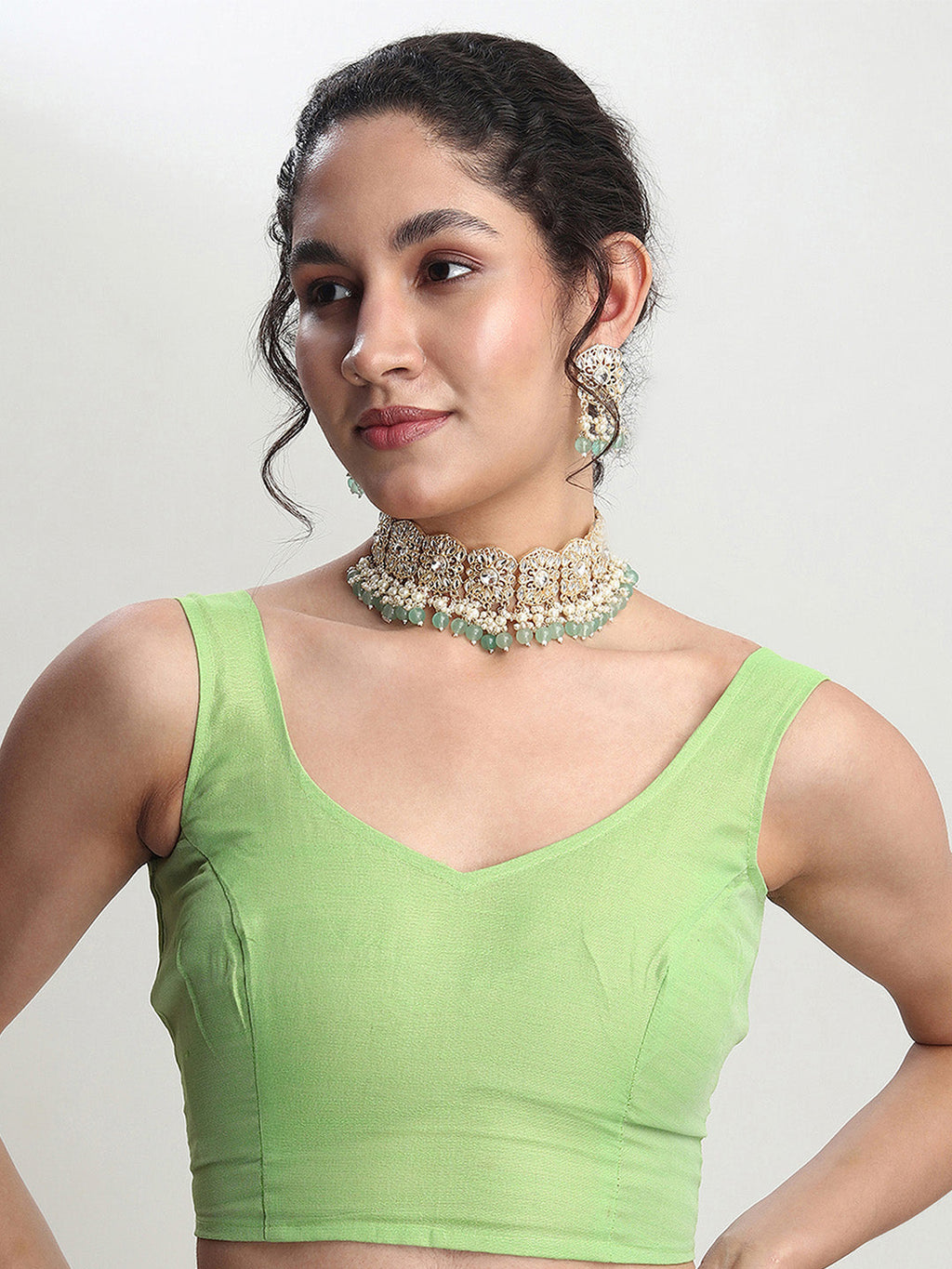 Janasya Green Silk Blend Geometric Jacquard Saree | Grocsy