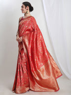 Janasya Red Silk Blend Floral Jacquard Saree | Grocsy