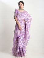 Janasya Lavender Silk Blend Geometric Jacquard Saree | Grocsy